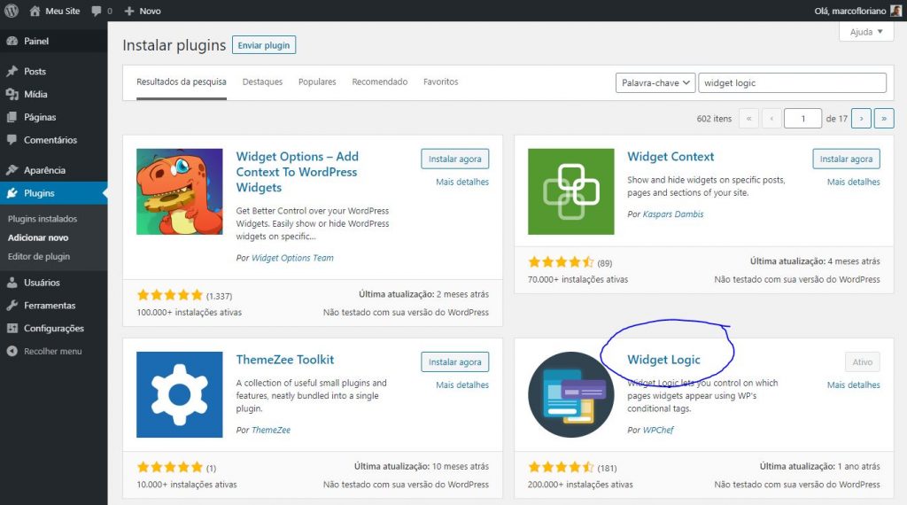 Controlando Exibição de Widgets no WordPress - Instalando Widget Logic
